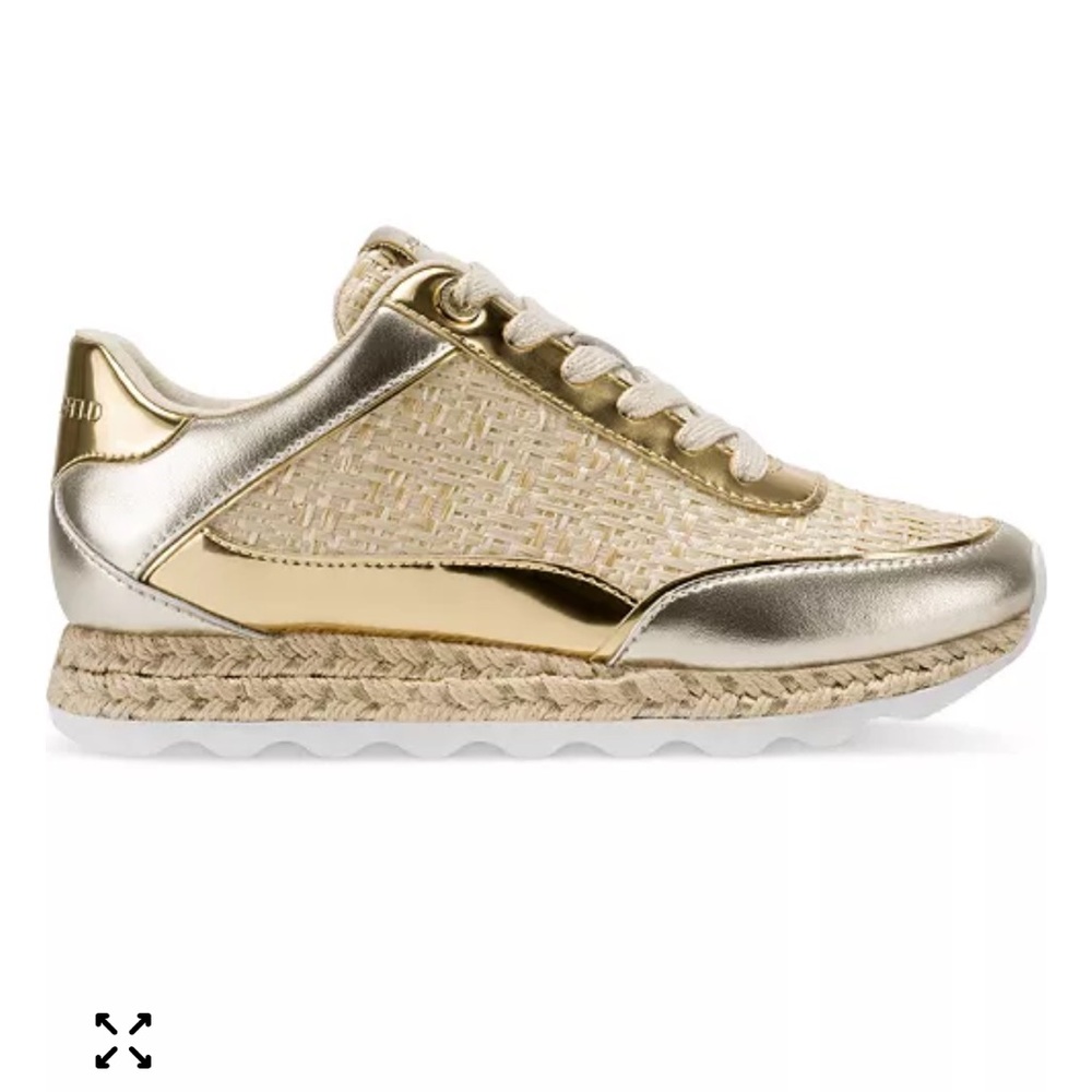 Karl Lagerfeld Paris Miara Leather Lace-Up Platform Espadrille Gold Sneaker, 8.5
